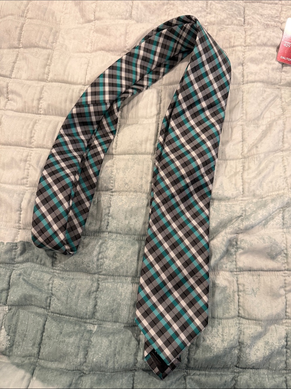 jf j.ferrar Plaid Tie in Black, Gray, White, Teal